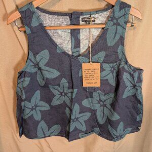 Toad & Co Taj Hemp Button Back Tank - Navy blue/green floral - Women M